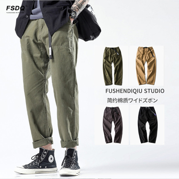 Autumn overalls tide brand solid color straight Japanese Harlan pants male loose students American casual wide leg trousers